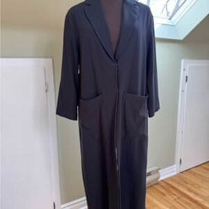 Long Black Duster Coat with Front Pockets